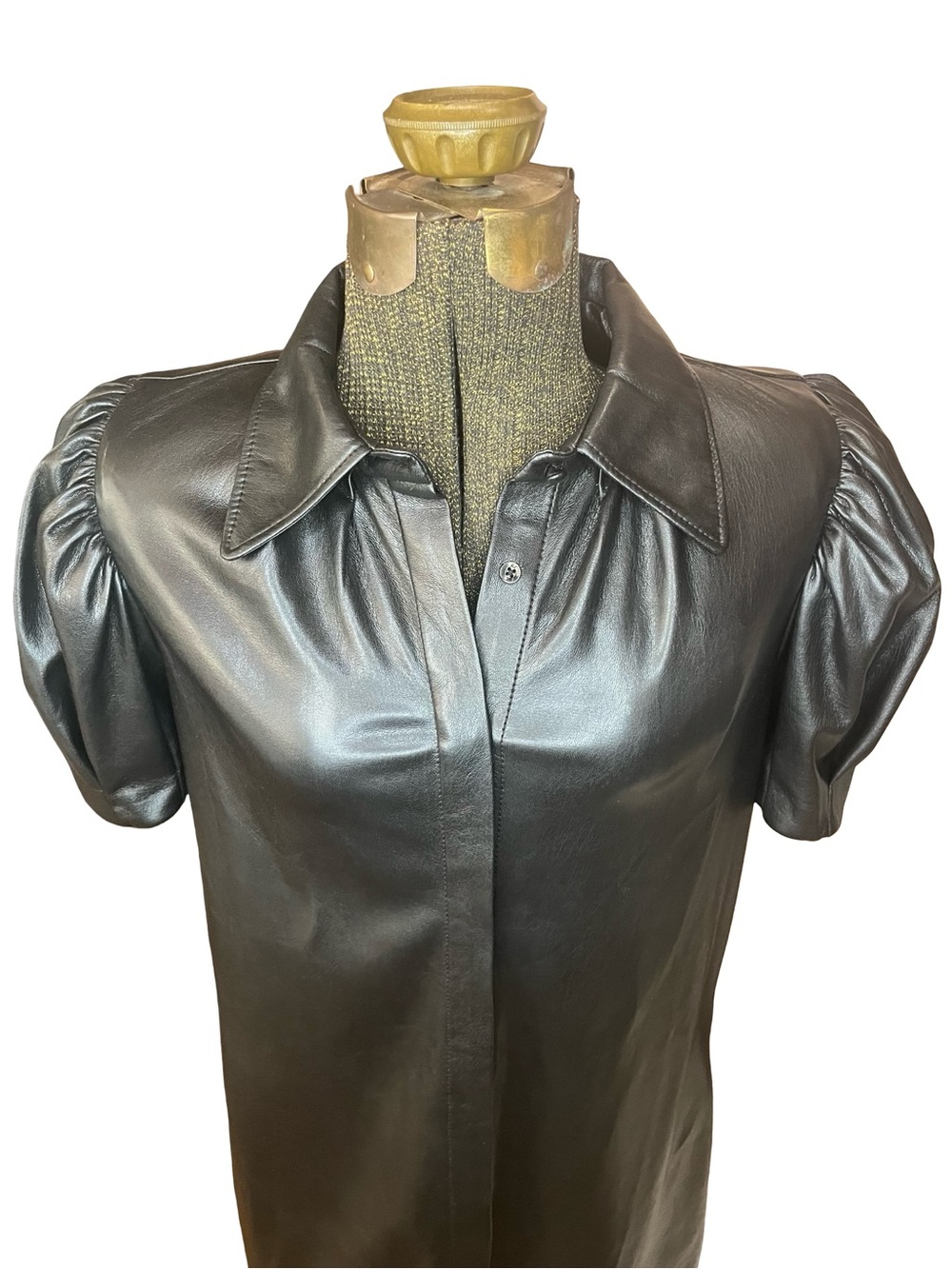 Alice + Olivia Jem Vegan Leather Puff Sleeve Mini Dress Black Size S - Picture 13 of 15